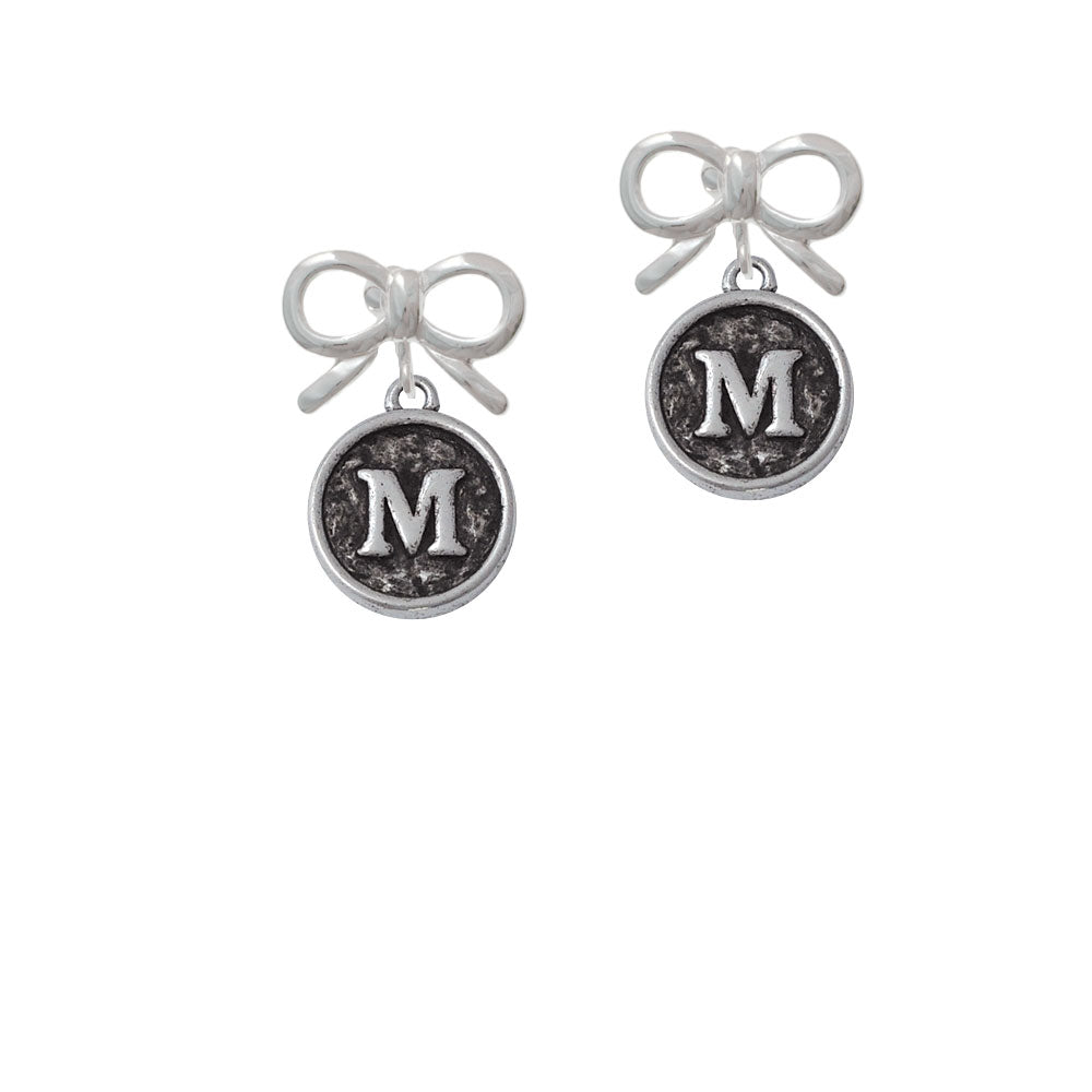 Antiqued Round Seal - Initial - M - Crystal Clip On Earrings Image 9