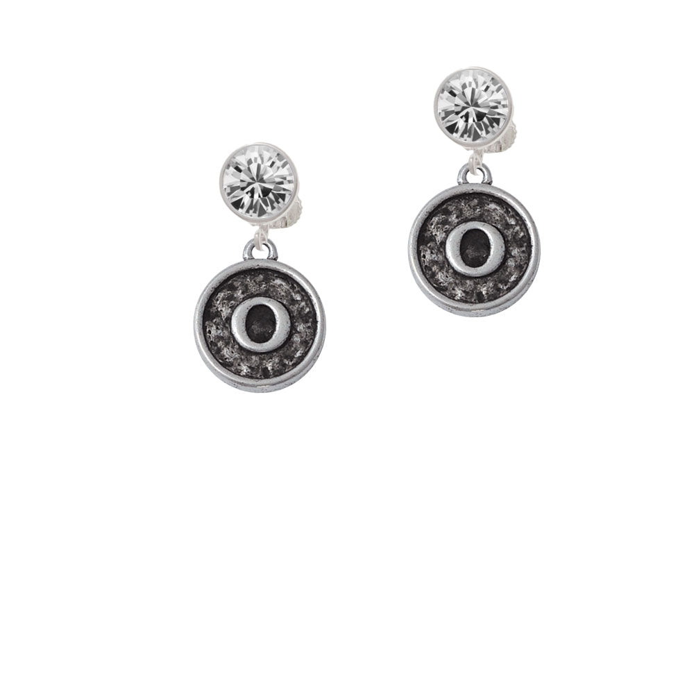 Antiqued Round Seal - Initial - O - Crystal Clip On Earrings Image 2