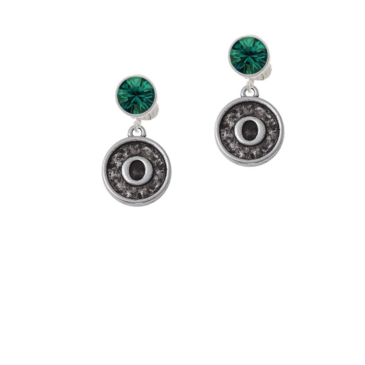 Antiqued Round Seal - Initial - O - Crystal Clip On Earrings Image 1