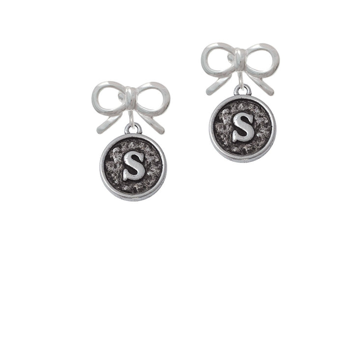 Antiqued Round Seal - Initial - S - Crystal Clip On Earrings Image 9