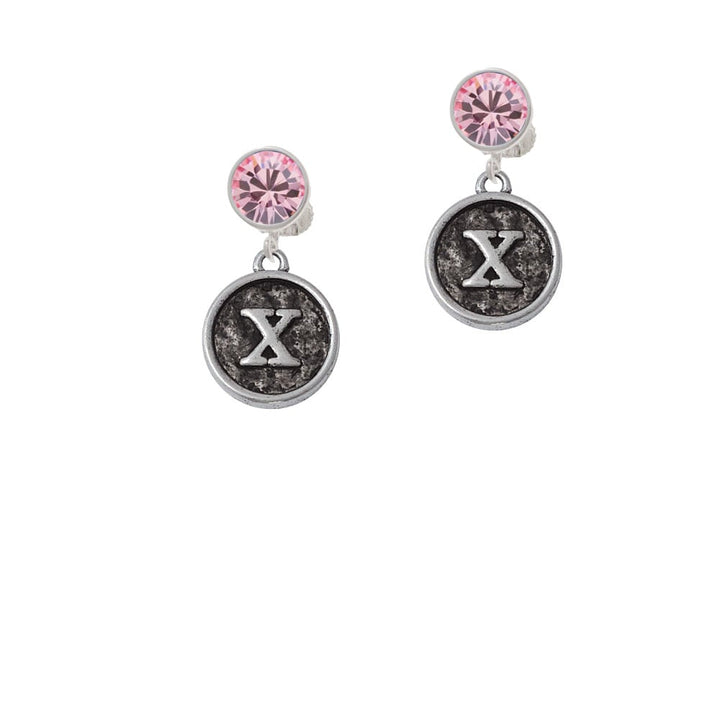 Antiqued Round Seal - Initial - X - Crystal Clip On Earrings Image 1