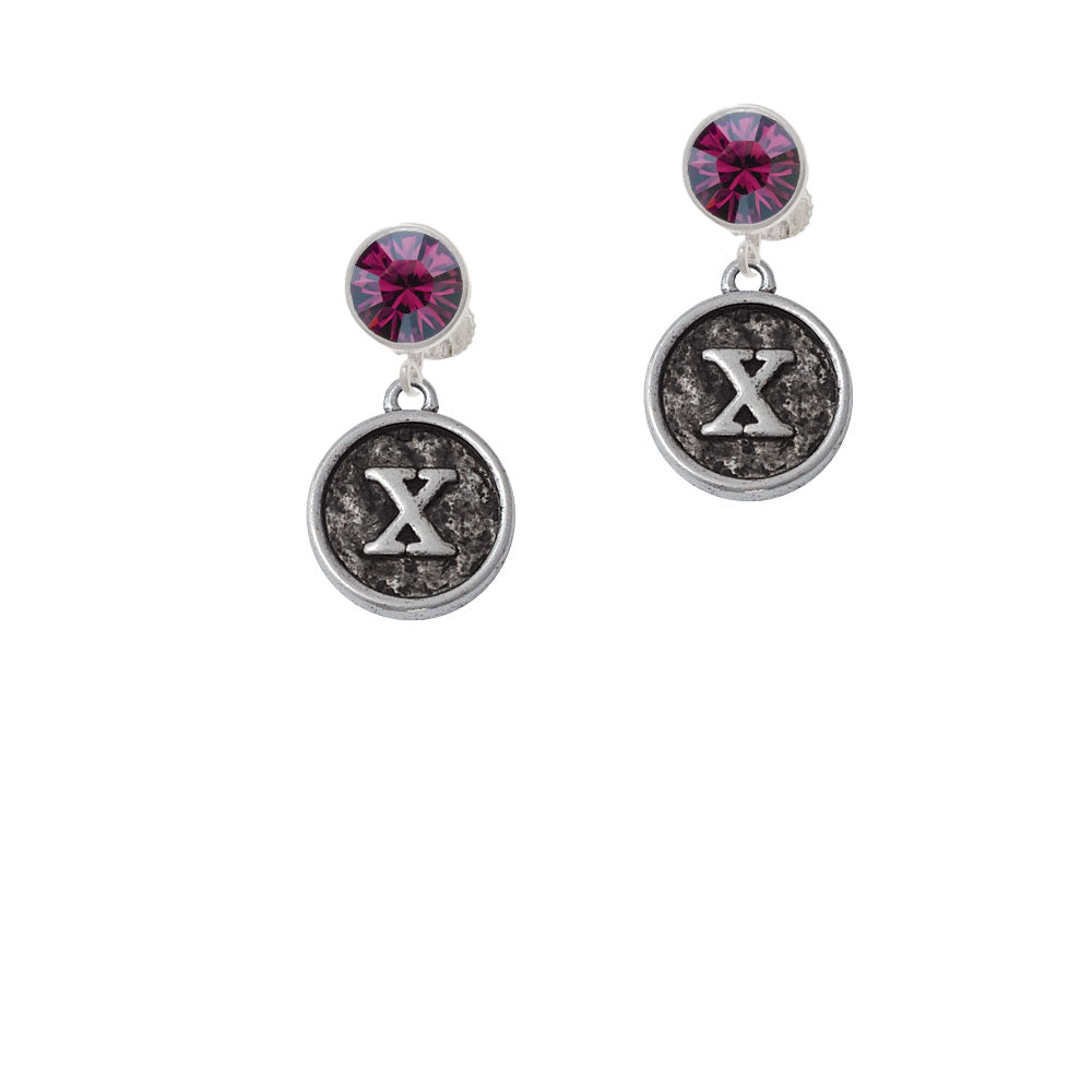 Antiqued Round Seal - Initial - X - Crystal Clip On Earrings Image 8