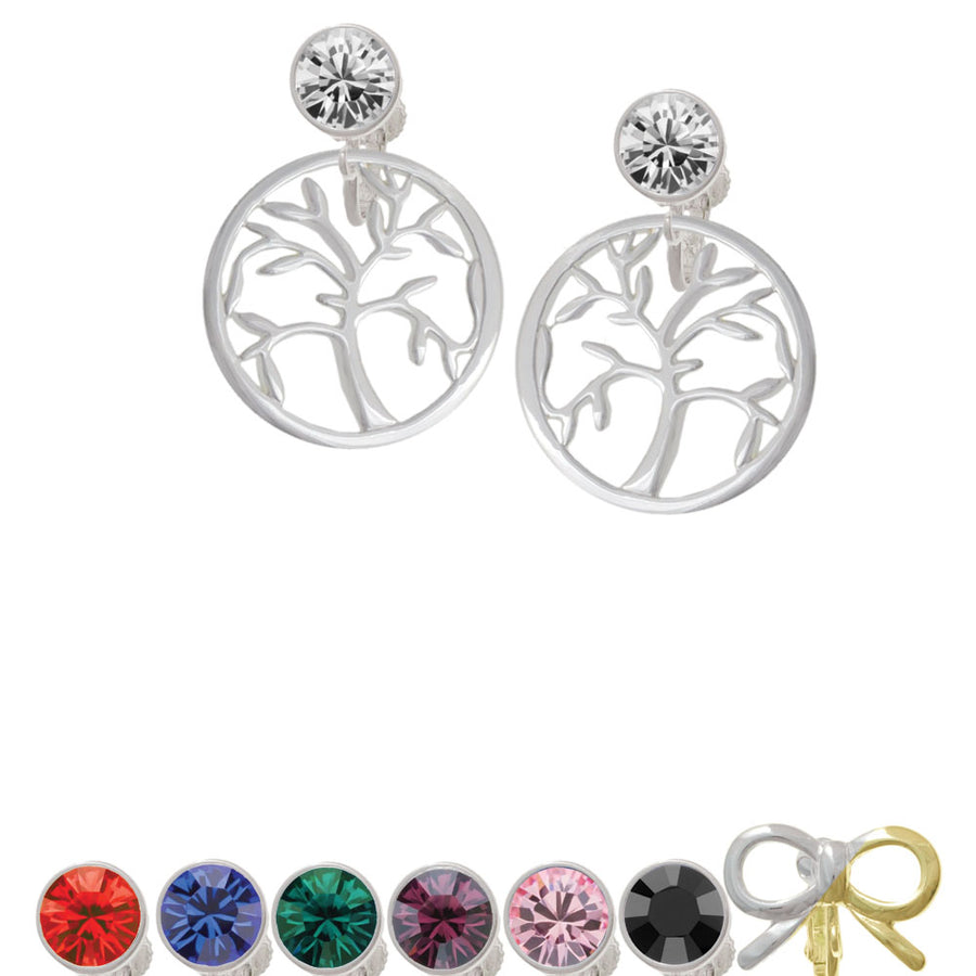 Tree of Life in Circle Crystal Clip On Earrings Image 1