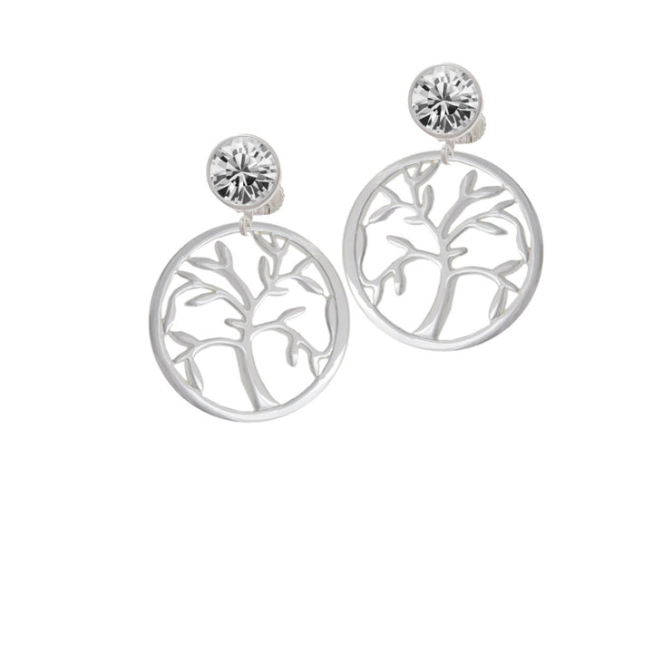 Tree of Life in Circle Crystal Clip On Earrings Image 2