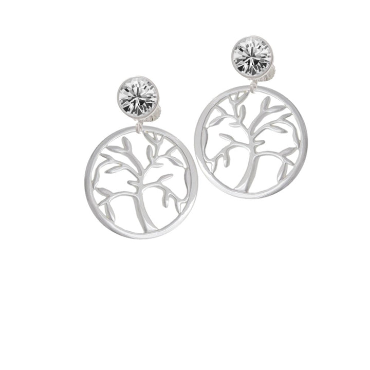 Tree of Life in Circle Crystal Clip On Earrings Image 1