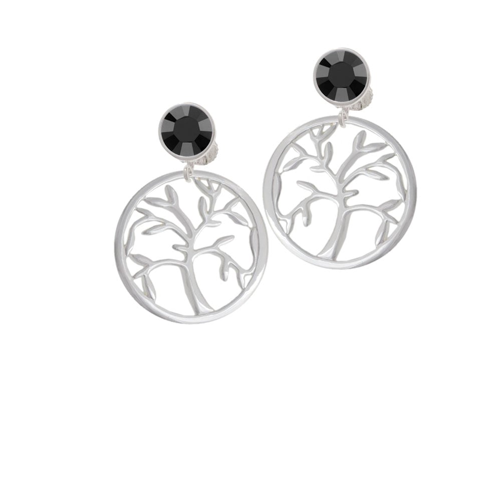 Tree of Life in Circle Crystal Clip On Earrings Image 1