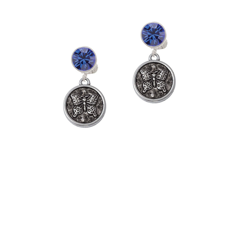 Antiqued Round Seal - Butterfly Crystal Clip On Earrings Image 7