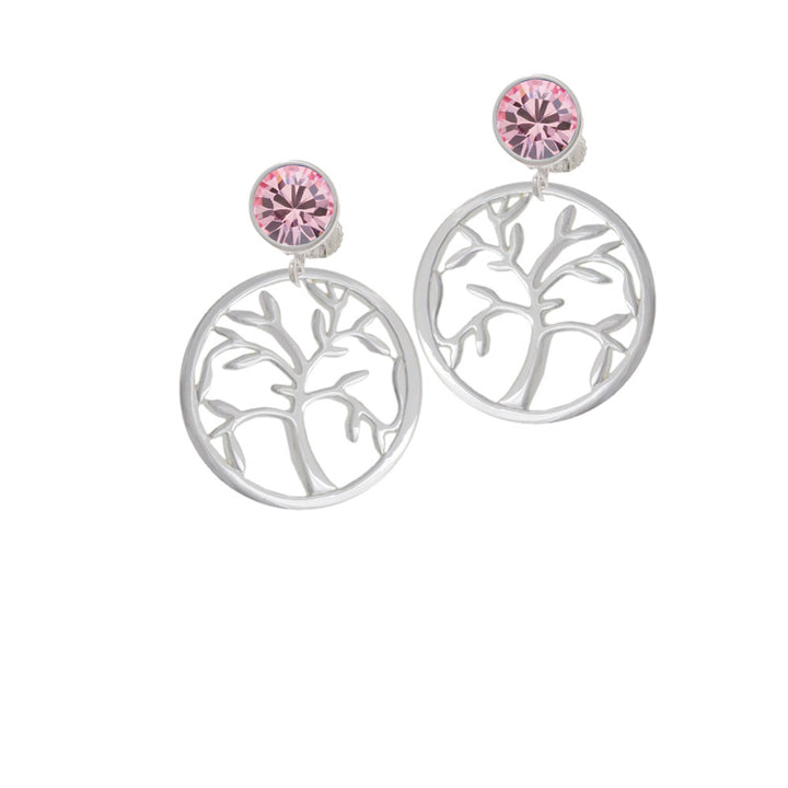 Tree of Life in Circle Crystal Clip On Earrings Image 4