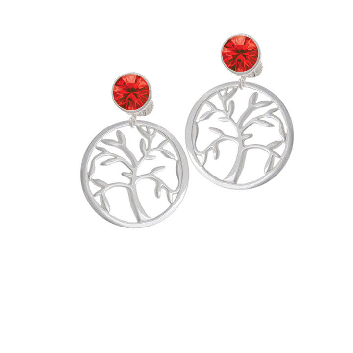 Tree of Life in Circle Crystal Clip On Earrings Image 4