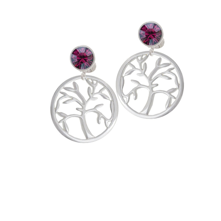 Tree of Life in Circle Crystal Clip On Earrings Image 8