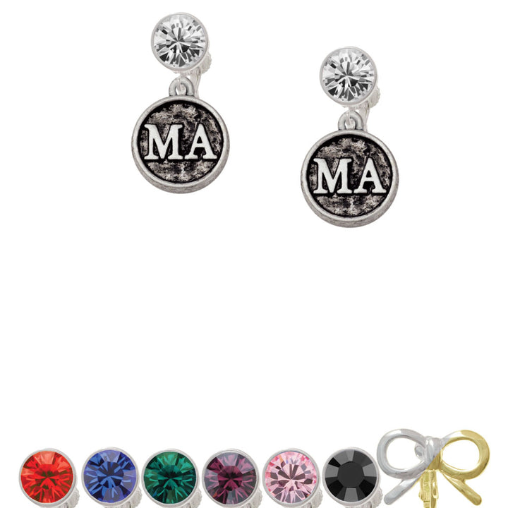 Medical Assistant Caduceus Seal - MA Crystal Clip On Earrings Image 1