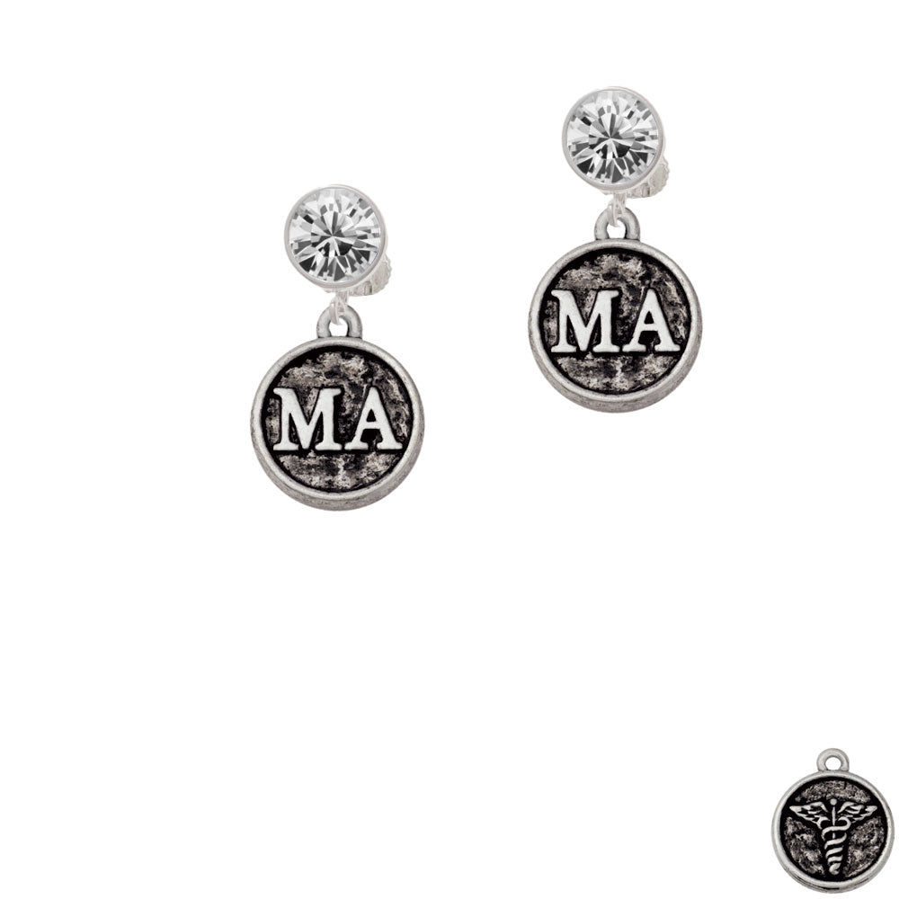 Medical Assistant Caduceus Seal - MA Crystal Clip On Earrings Image 2