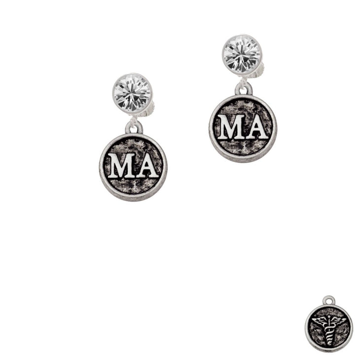 Medical Assistant Caduceus Seal - MA Crystal Clip On Earrings Image 1