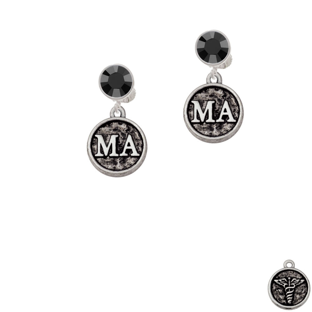 Medical Assistant Caduceus Seal - MA Crystal Clip On Earrings Image 3