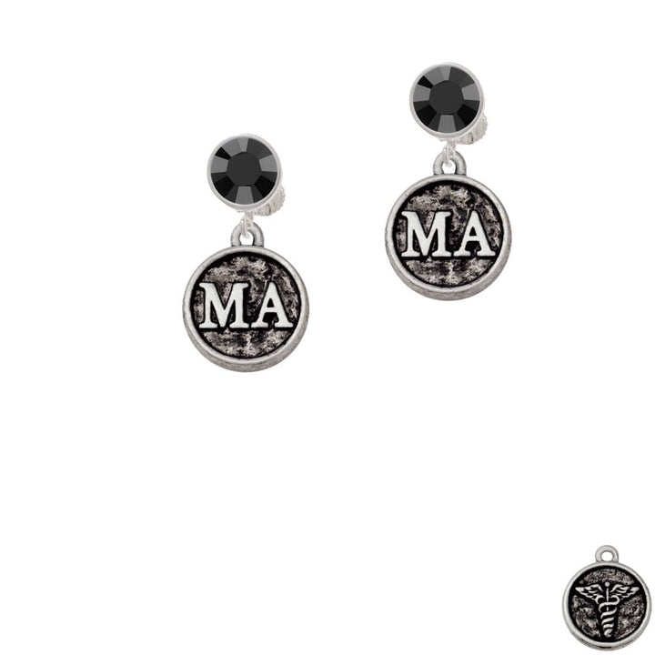 Medical Assistant Caduceus Seal - MA Crystal Clip On Earrings Image 1