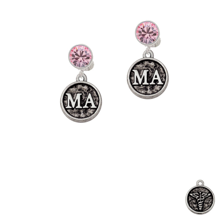 Medical Assistant Caduceus Seal - MA Crystal Clip On Earrings Image 4