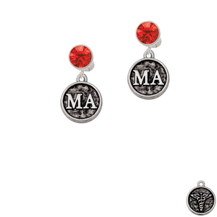 Medical Assistant Caduceus Seal - MA Crystal Clip On Earrings Image 4