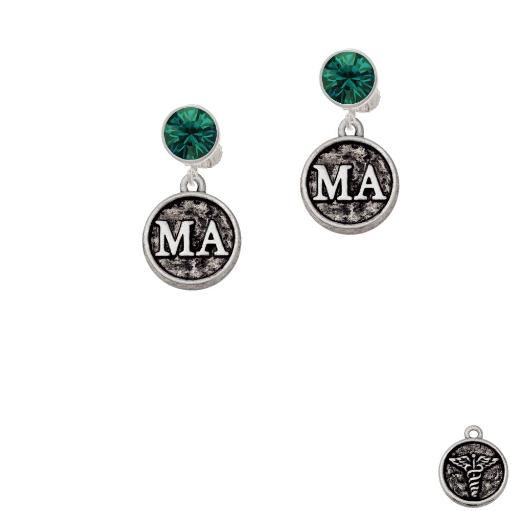 Medical Assistant Caduceus Seal - MA Crystal Clip On Earrings Image 6