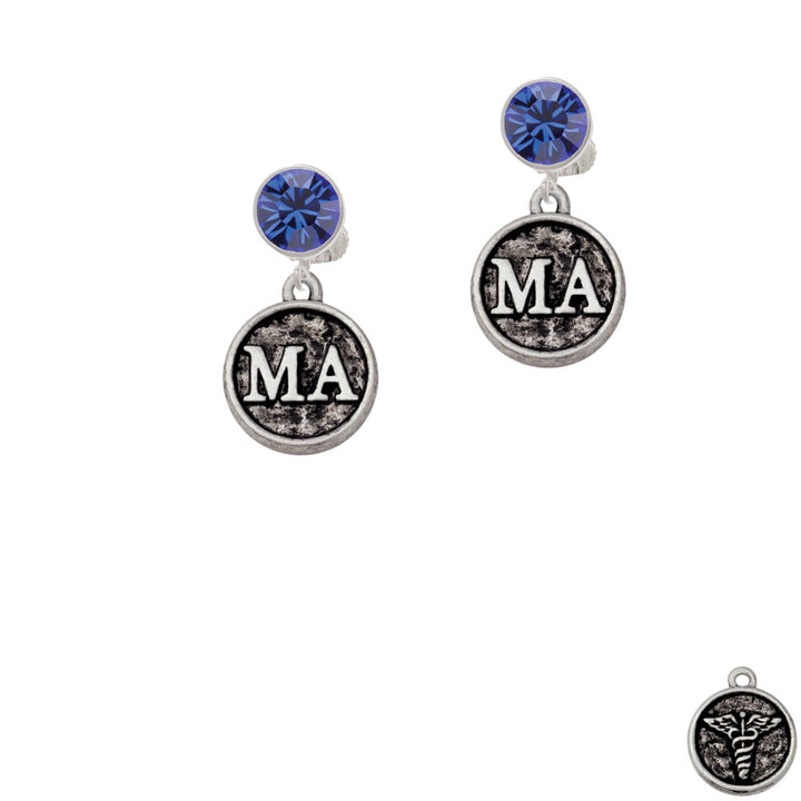 Medical Assistant Caduceus Seal - MA Crystal Clip On Earrings Image 7