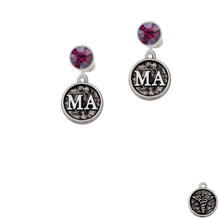 Medical Assistant Caduceus Seal - MA Crystal Clip On Earrings Image 8