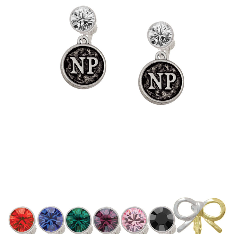 Nurse Caduceus Seal - NP Crystal Clip On Earrings Image 1