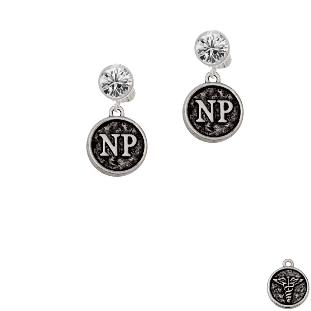 Nurse Caduceus Seal - NP Crystal Clip On Earrings Image 2