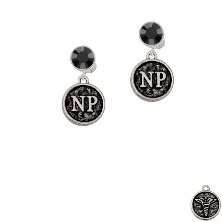 Nurse Caduceus Seal - NP Crystal Clip On Earrings Image 3