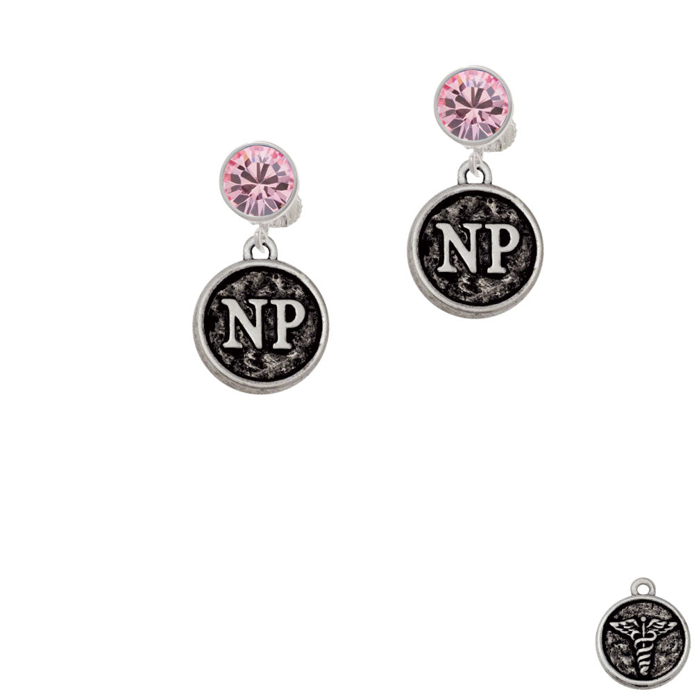 Nurse Caduceus Seal - NP Crystal Clip On Earrings Image 4