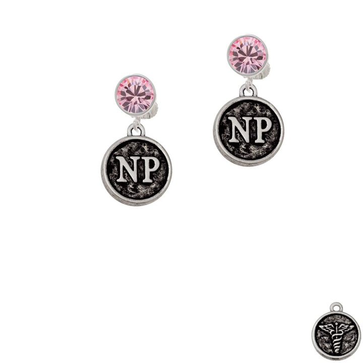 Nurse Caduceus Seal - NP Crystal Clip On Earrings Image 1