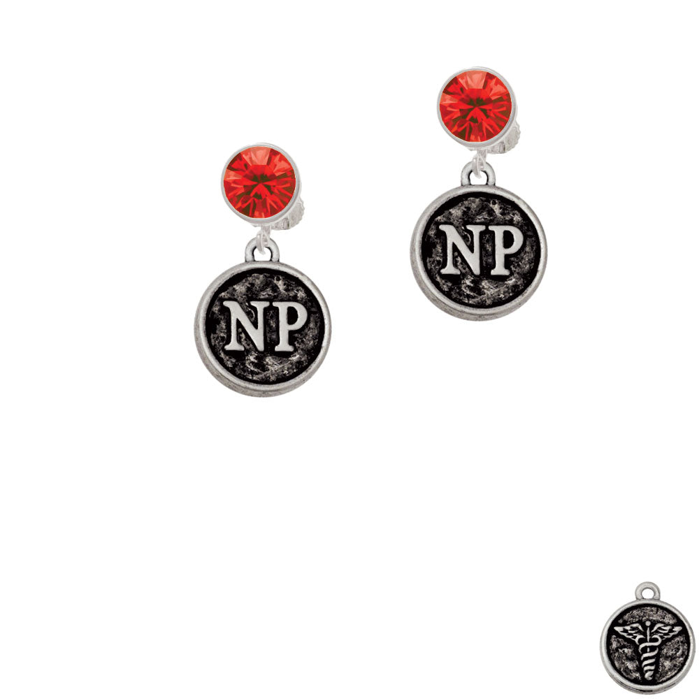 Nurse Caduceus Seal - NP Crystal Clip On Earrings Image 4