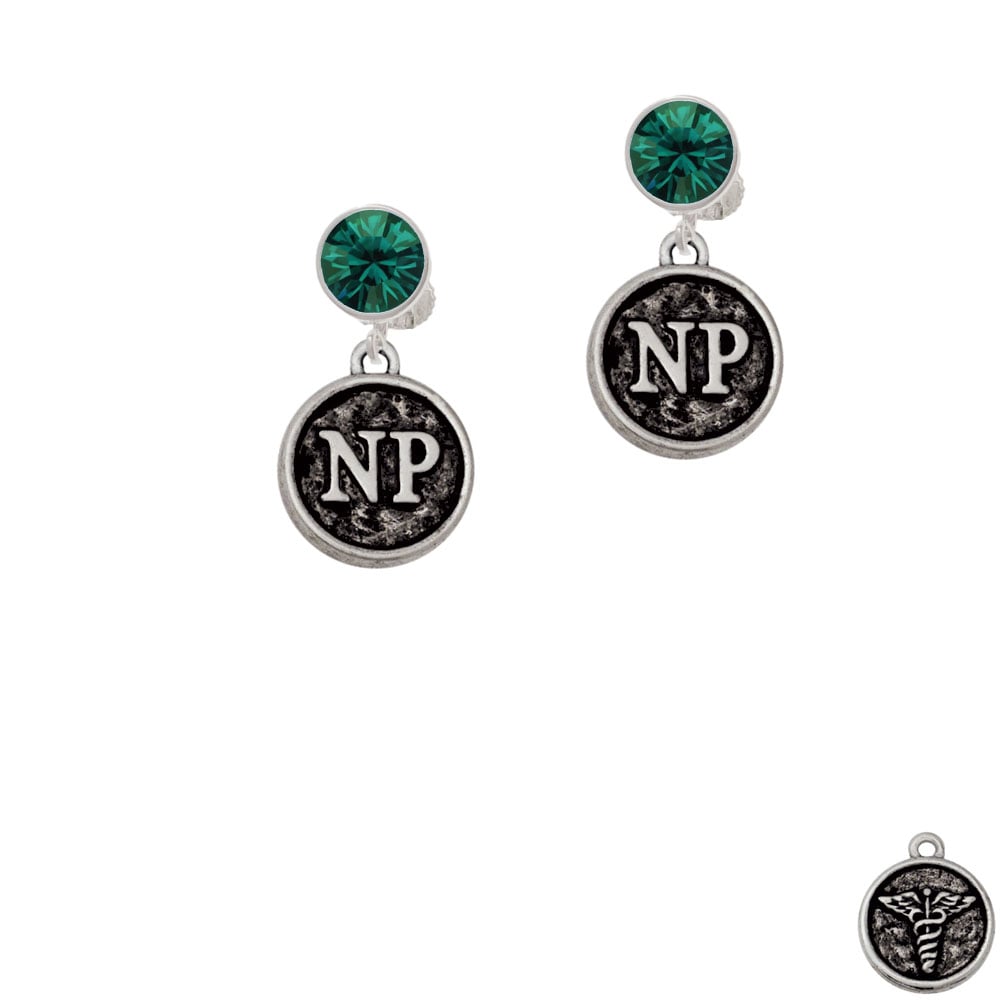 Nurse Caduceus Seal - NP Crystal Clip On Earrings Image 1