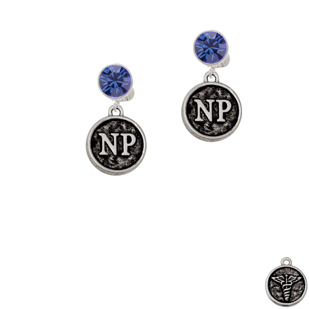 Nurse Caduceus Seal - NP Crystal Clip On Earrings Image 7