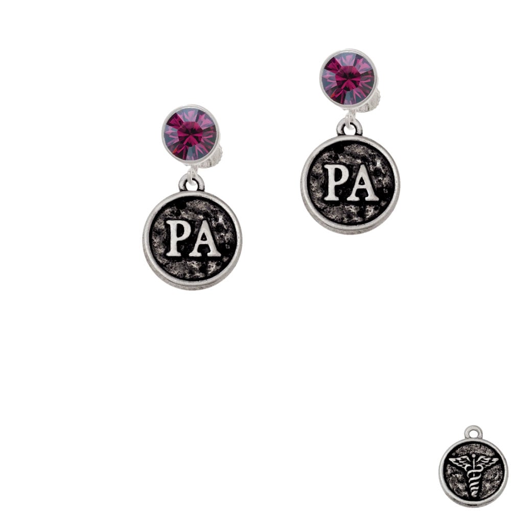 Medical Assistant Caduceus Seal - PA Crystal Clip On Earrings Image 1