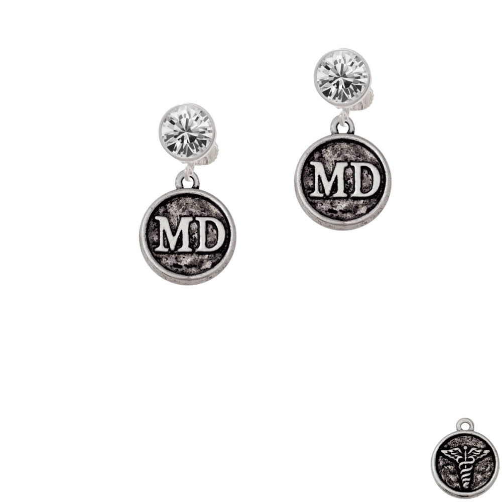 Doctor Caduceus Seal - MD Crystal Clip On Earrings Image 2