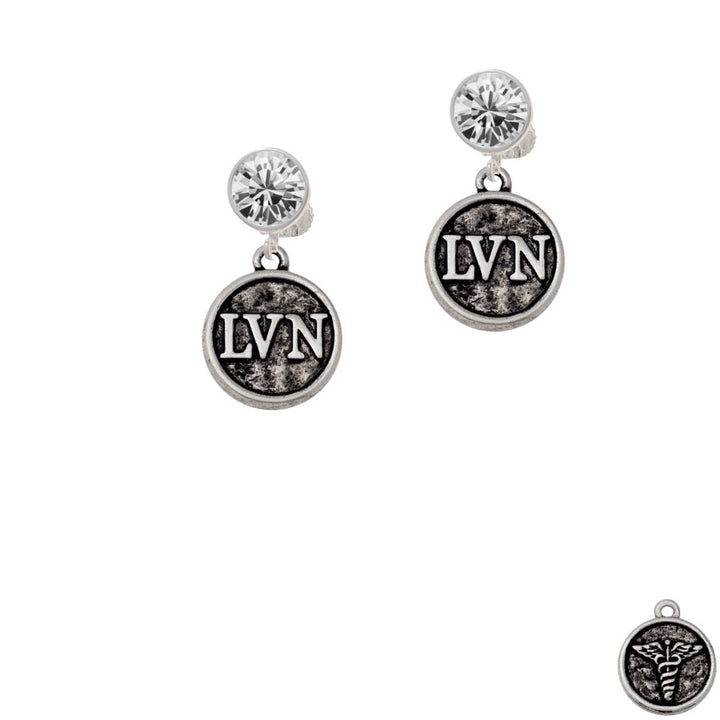 Nurse Caduceus Seal - LVN Crystal Clip On Earrings Image 2