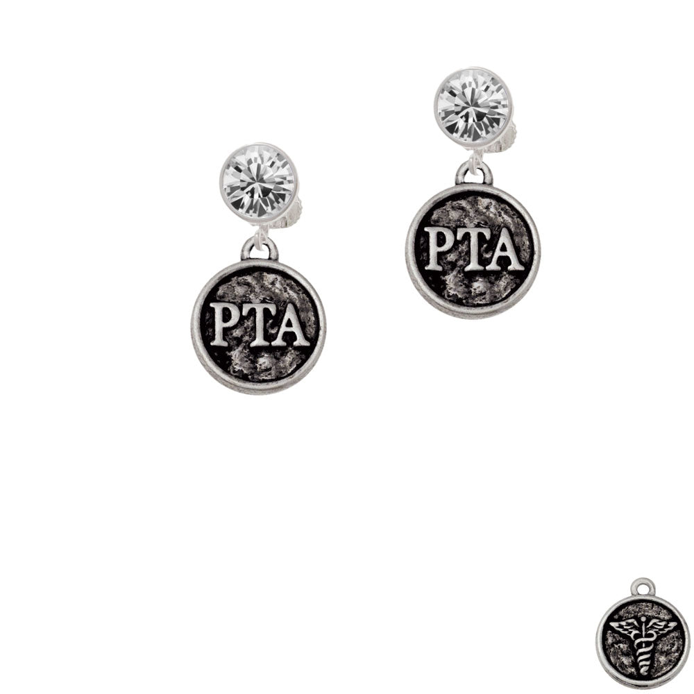 Physical Therapist Caduceus Seal - PTA Crystal Clip On Earrings Image 2