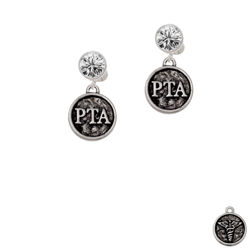 Physical Therapist Caduceus Seal - PTA Crystal Clip On Earrings Image 1