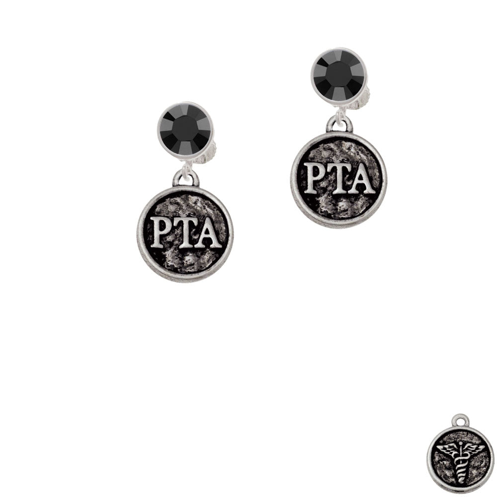 Physical Therapist Caduceus Seal - PTA Crystal Clip On Earrings Image 3