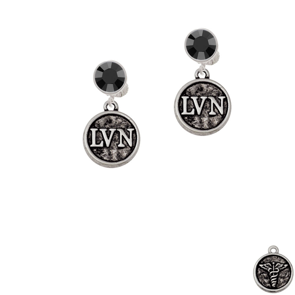 Nurse Caduceus Seal - LVN Crystal Clip On Earrings Image 3