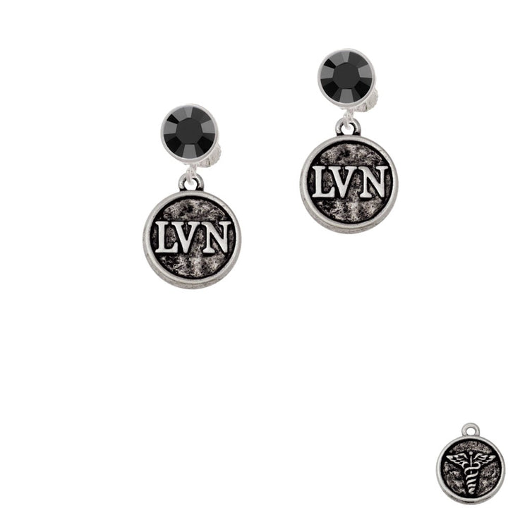 Nurse Caduceus Seal - LVN Crystal Clip On Earrings Image 1