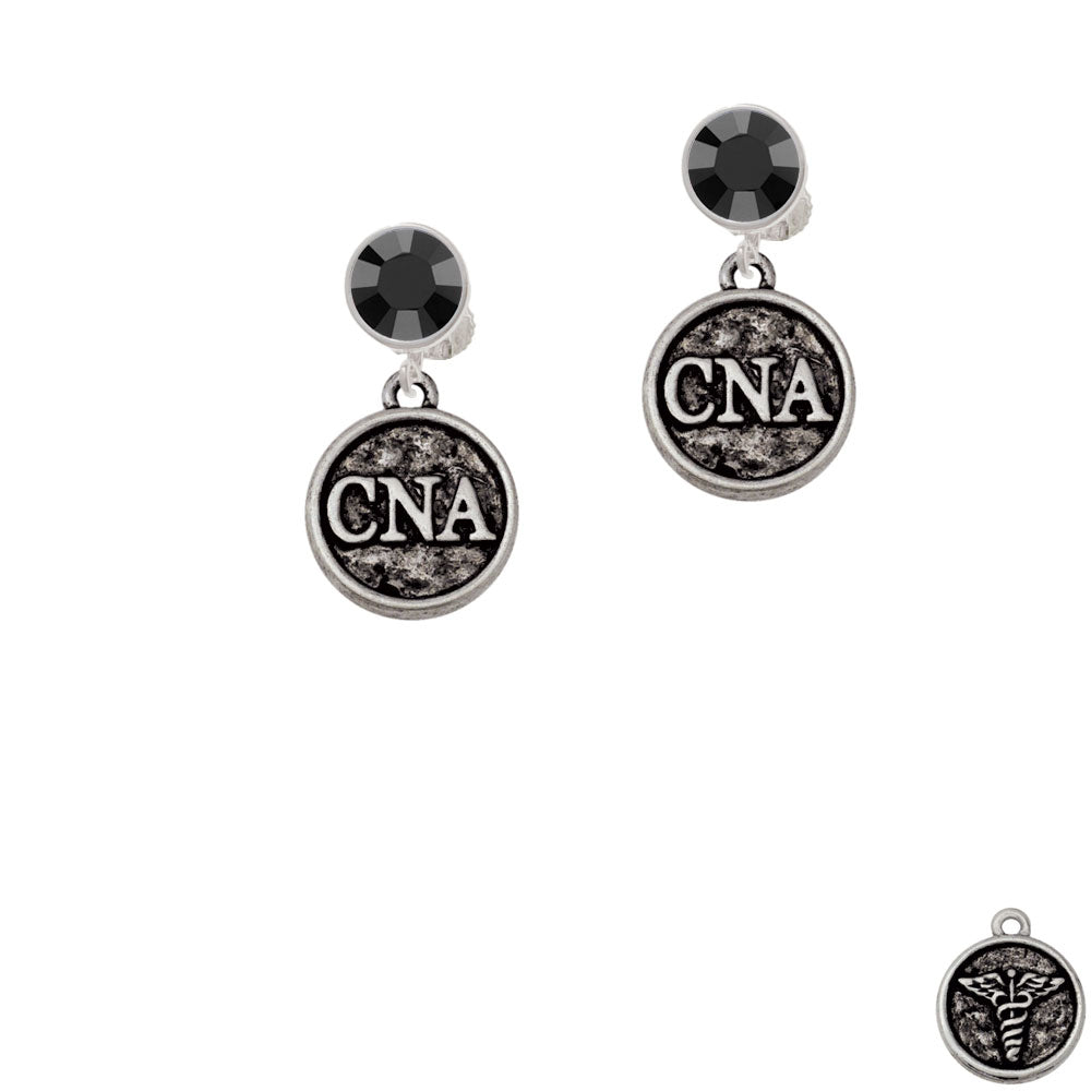 Nurse Caduceus Seal - CNA Crystal Clip On Earrings Image 3