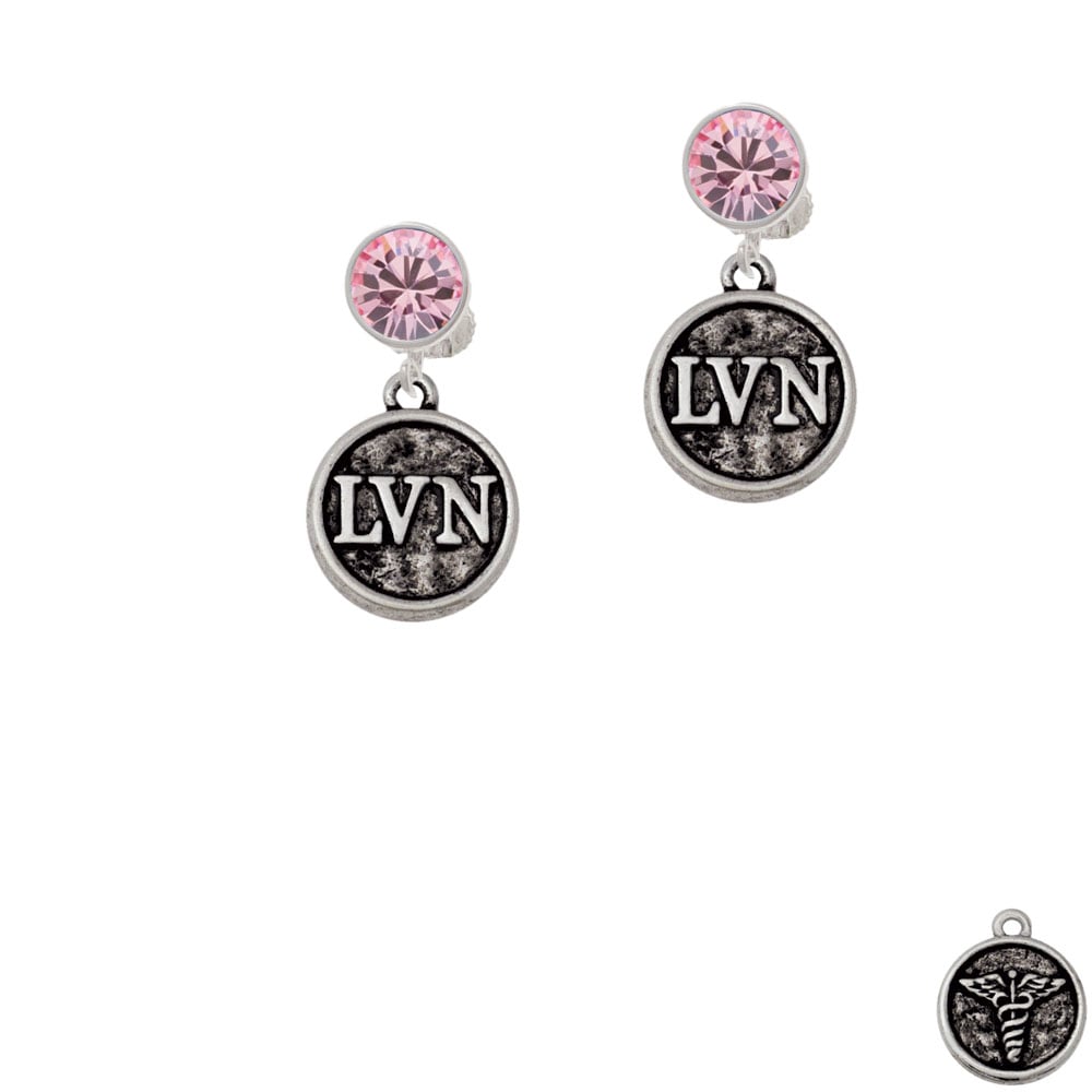 Nurse Caduceus Seal - LVN Crystal Clip On Earrings Image 1