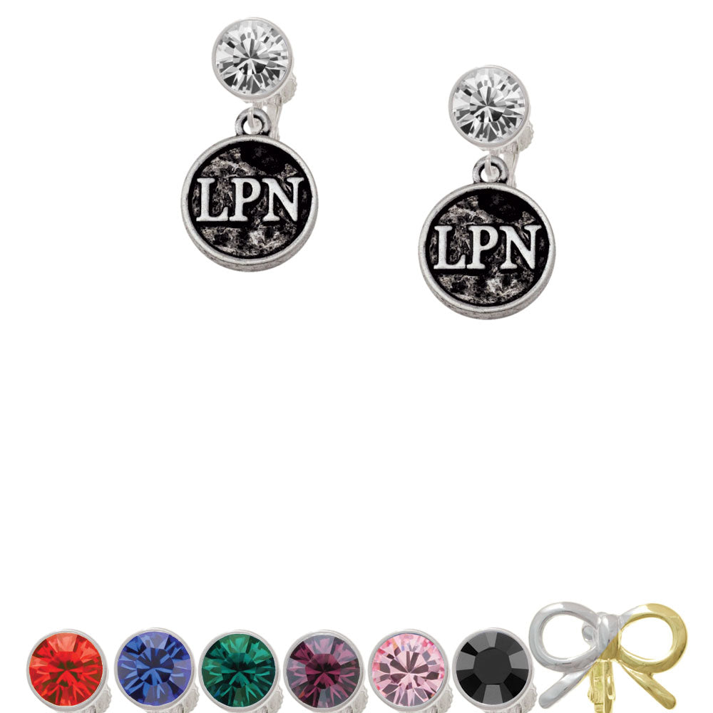 Nurse Caduceus Seal - LPN Crystal Clip On Earrings Image 1