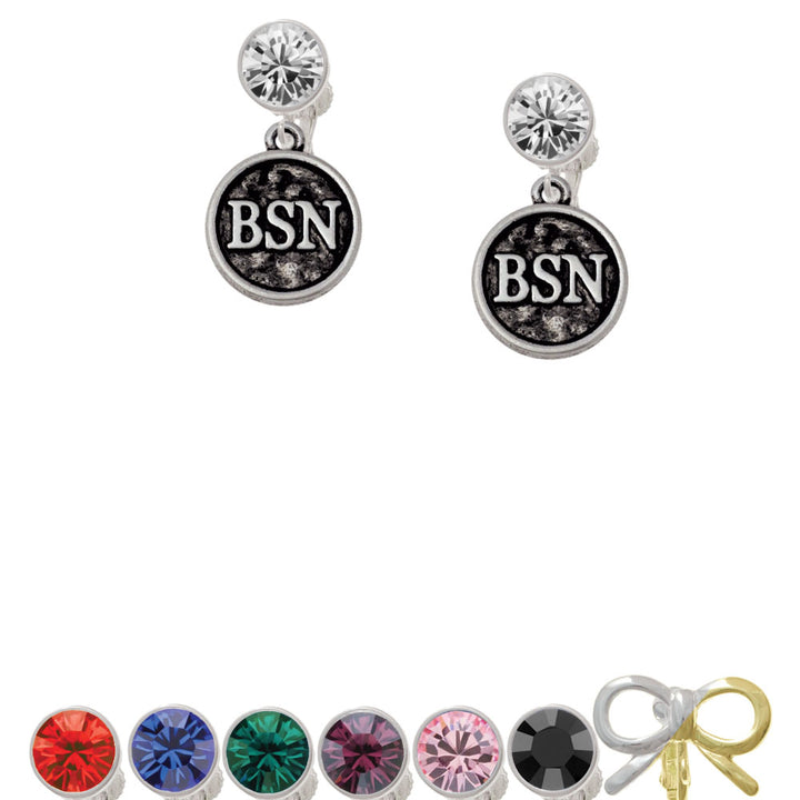 Nurse Caduceus Seal - BSN Crystal Clip On Earrings Image 1