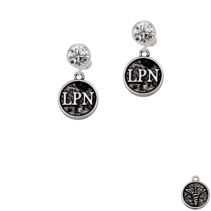 Nurse Caduceus Seal - LPN Crystal Clip On Earrings Image 2