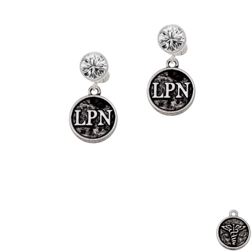 Nurse Caduceus Seal - LPN Crystal Clip On Earrings Image 1