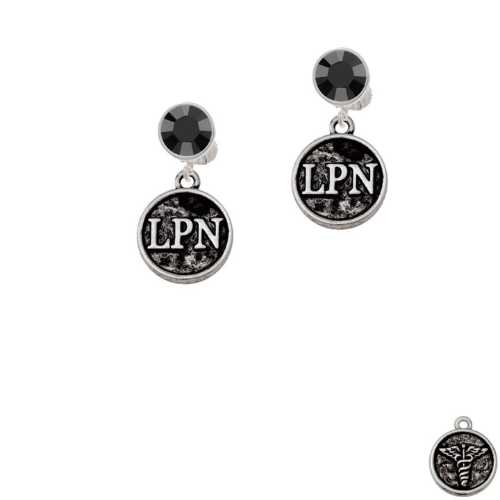 Nurse Caduceus Seal - LPN Crystal Clip On Earrings Image 3