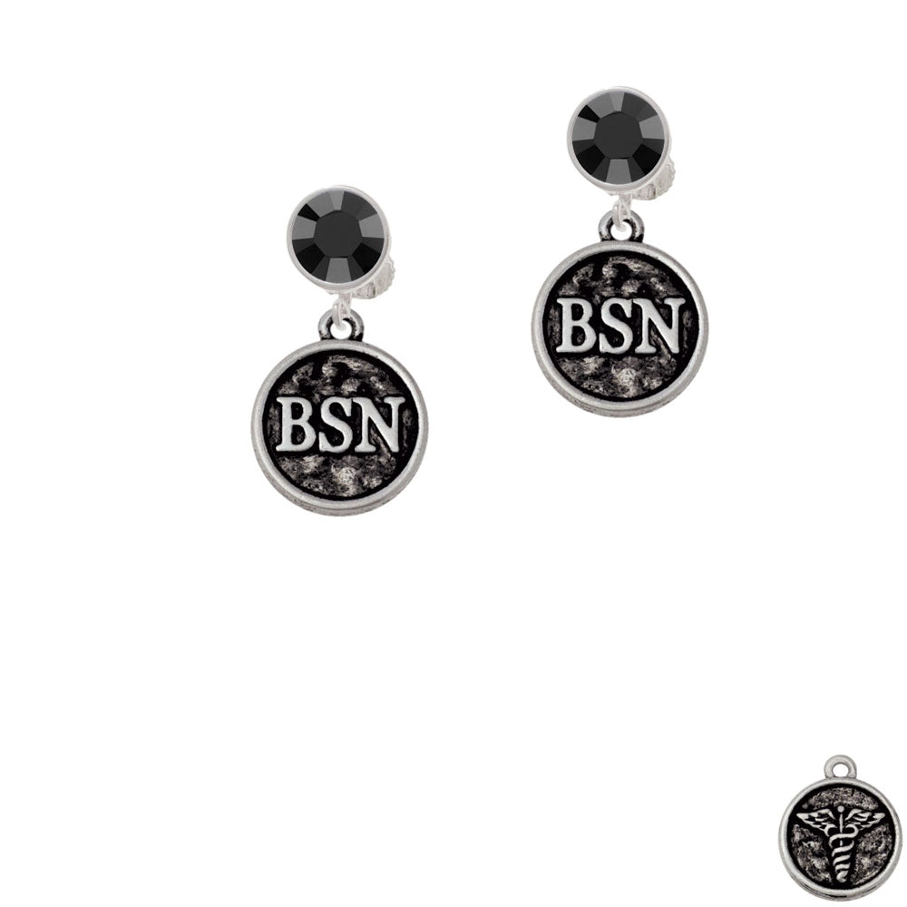 Nurse Caduceus Seal - BSN Crystal Clip On Earrings Image 3