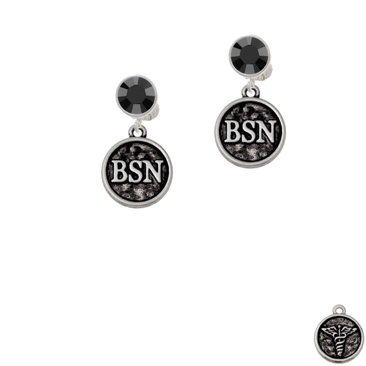 Nurse Caduceus Seal - BSN Crystal Clip On Earrings Image 1