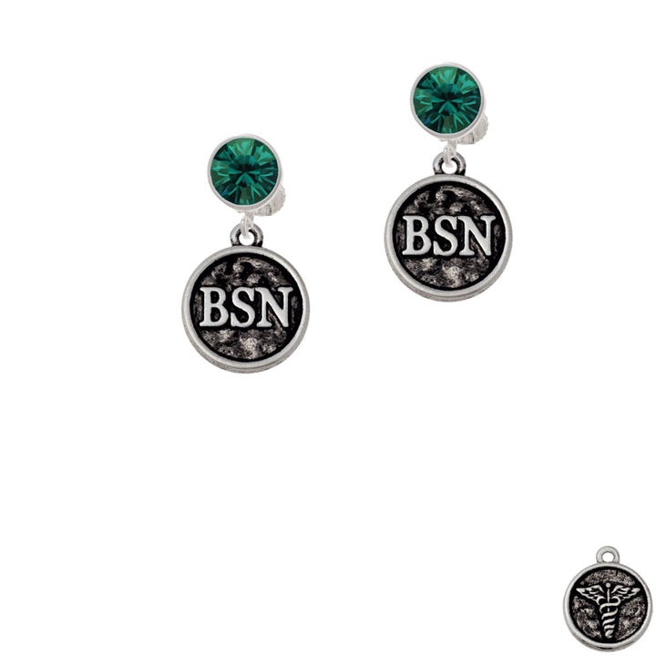 Nurse Caduceus Seal - BSN Crystal Clip On Earrings Image 6